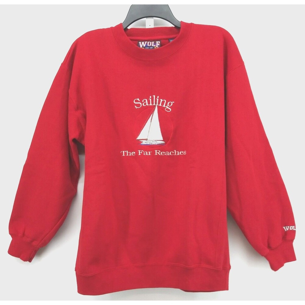 Sailing Sweatshit Mens Medium Red Long Sleeve Embroidered